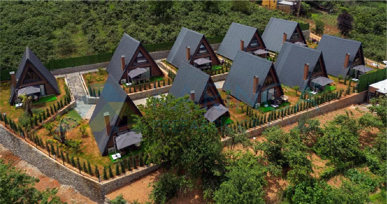 Karınca Prefabrik Trabzon Ortahisar Pelitli bungalov evleri projesi dış cephe görünümü