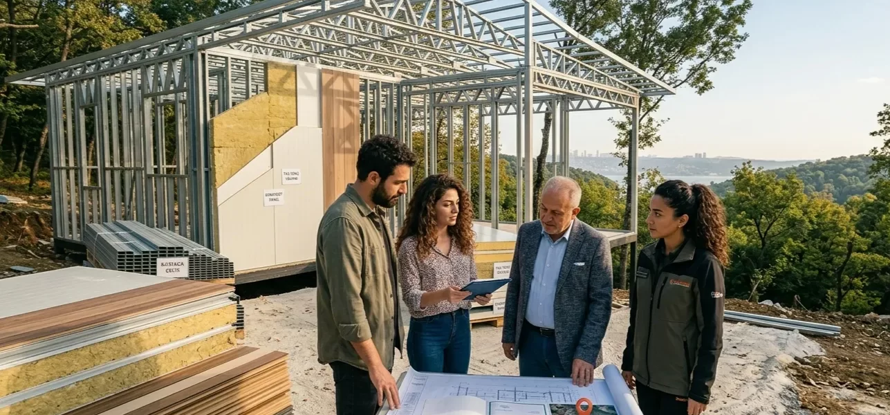 İmarlı arsa üzerinde gerçekleşen profesyonel bir yapılaşma sürecini ve teknik planlama aşamasını temsil eden, saha çalışması odaklı gerçekçi bir görünüm.