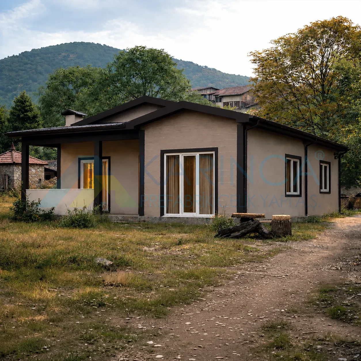 Karınca Prefabrik yüz dört metrekare toprak hafif çelik ev modern estetik tasarım görseli