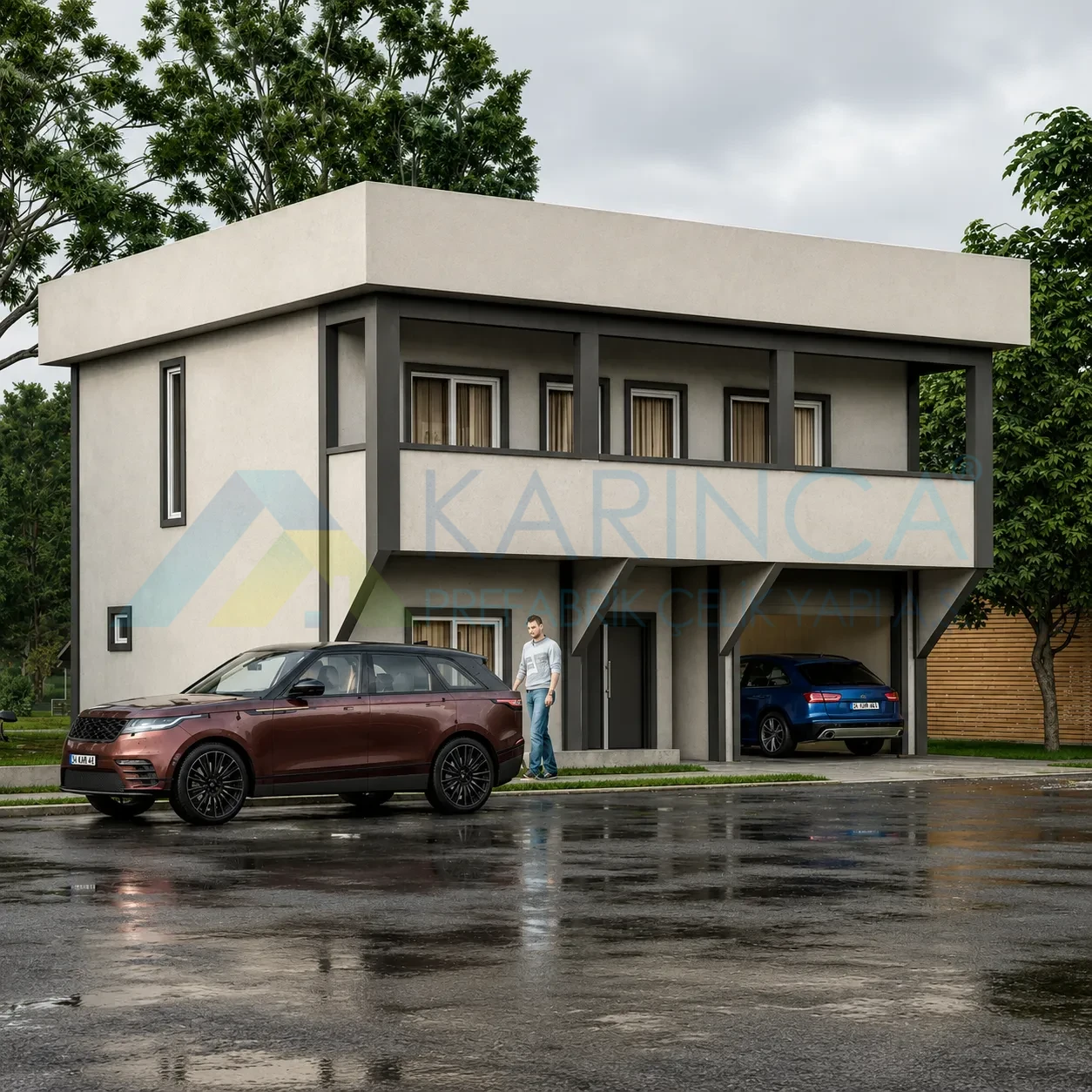 Karınca Prefabrik yüz seksen metrekare güven hafif çelik ev mimari perspektif detayı