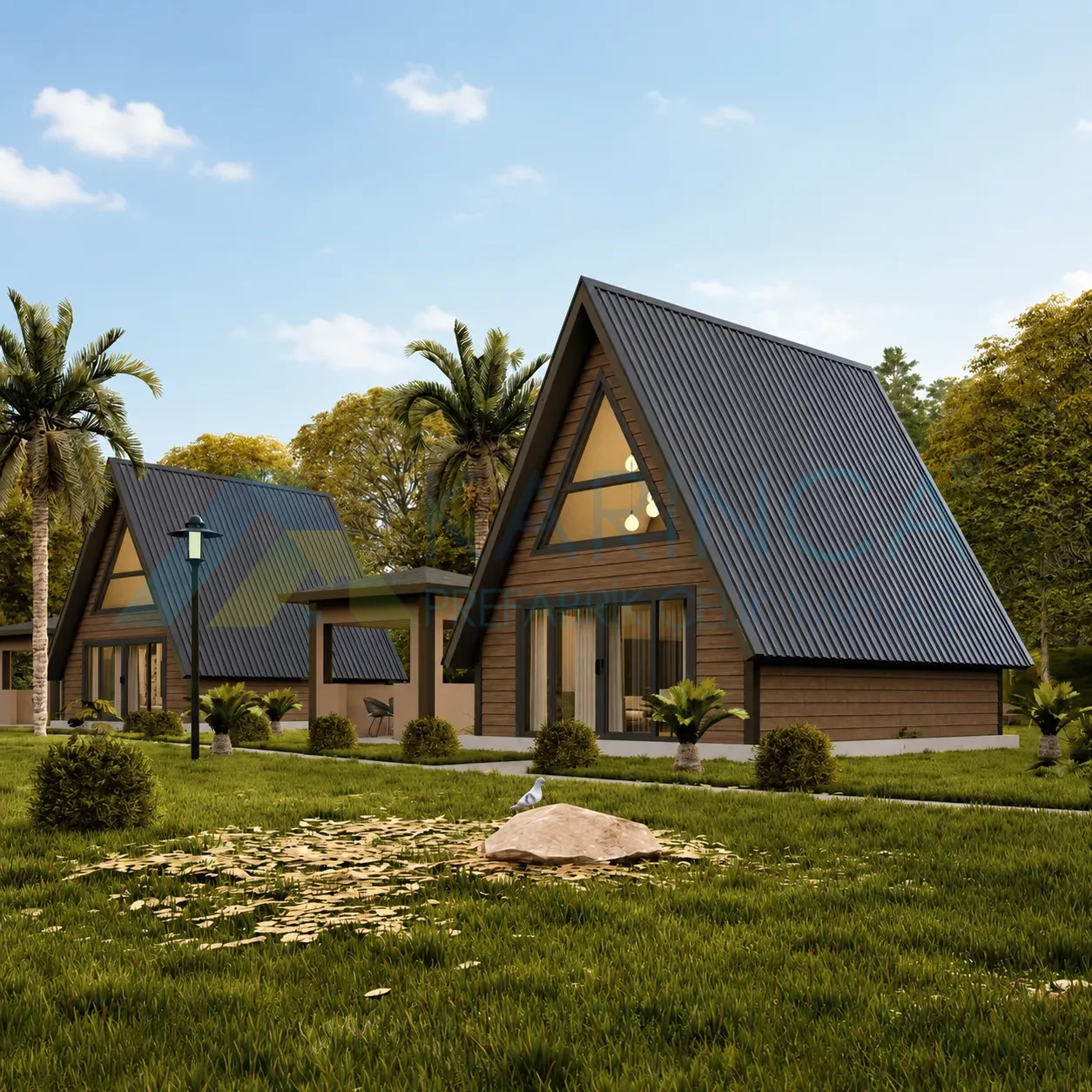 Karınca Prefabrik elli iki metrekare rota bungalov ev modern estetik tasarım görseli