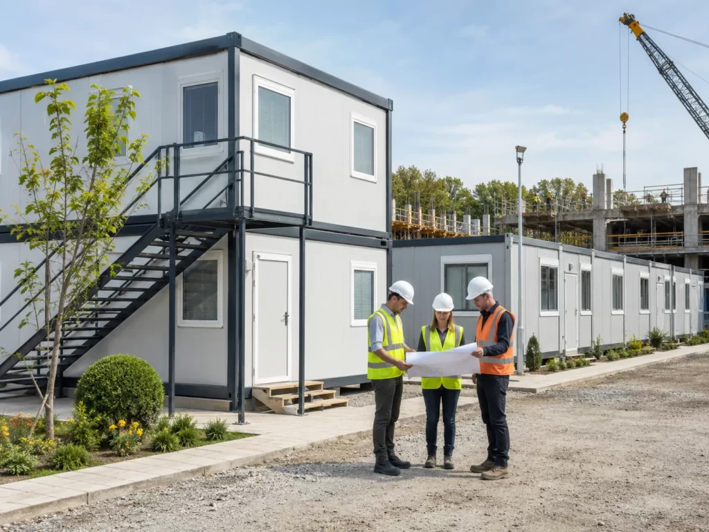 Prefabrik şantiye planı yapan adamlar