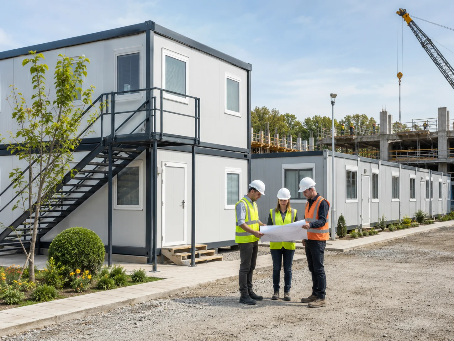 Prefabrik şantiye planı yapan adamlar