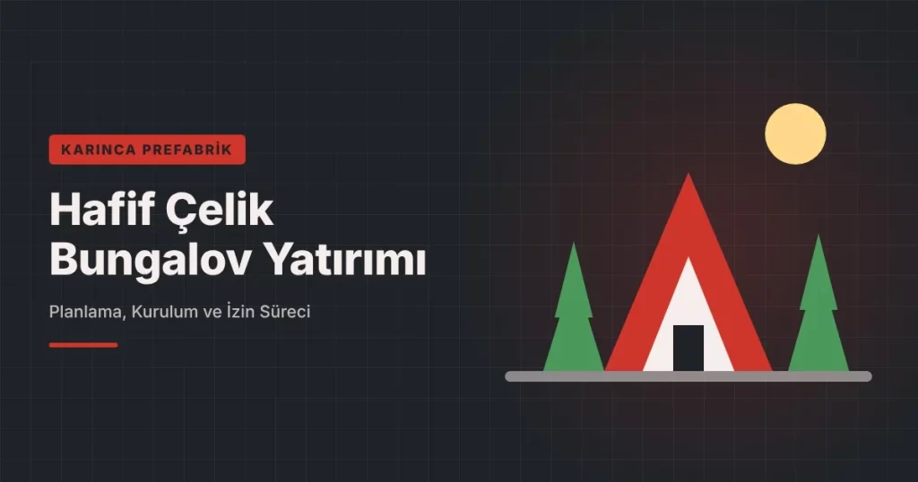 Orman içinde ahşap görünümlü cephesi ve terasıyla kurulmuş bir hafif çelik bungalov.